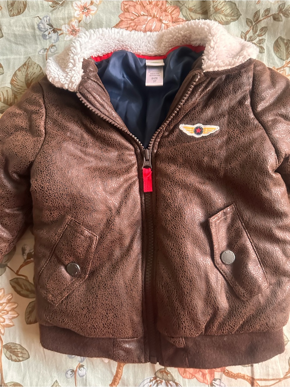 Kids Brown aviator jacket Faux-Leather Sherpa-Lined Jacket 3t